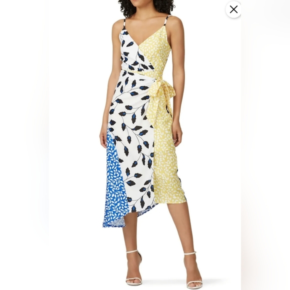 Anthropologie Yumi Kim Yellow Blue Floral Wrap Dress S Gorgeous Unique - Picture 1 of 6